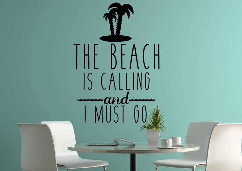 Beach wall decal Beach vinyl decal Beach decal Beach wall decor Beach wall art Beach quote wall art The beach is calling image 2