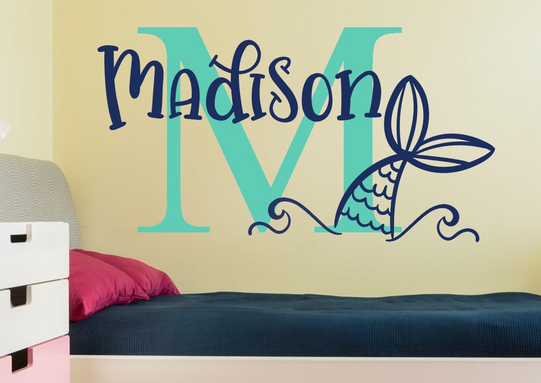 Mermaid Name Decal Mermaid Wall Decal Mermaid Name Decor Etsy
