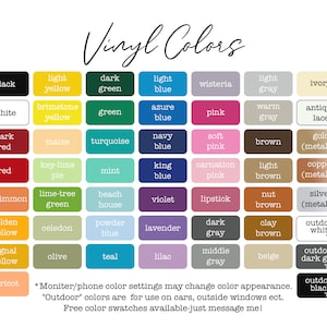 a color chart with the names of different colors