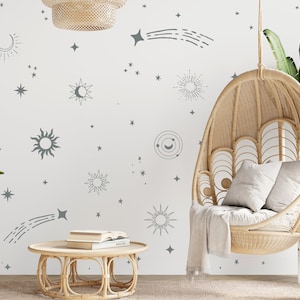Boho Celestial Wall Decals: Sun, Moon, Stars - Removable Wallpaper
