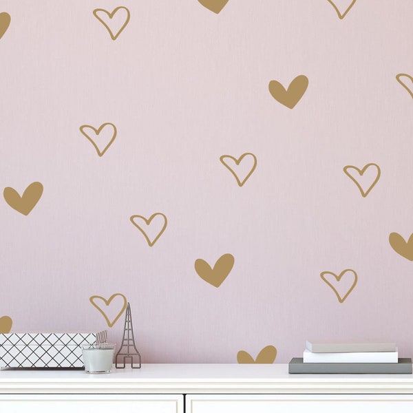 Heart wall decals- Hand drawn heart decals- Heart vinyl decals- Heart wall decals nursery- Heart wall stickers- Heart wallpaper- Gold hearts