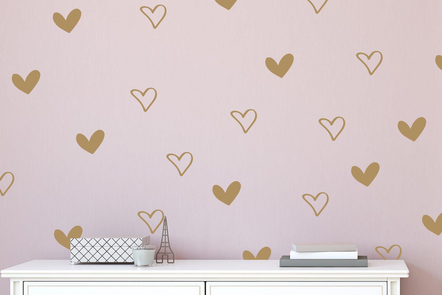 Heart wall decals- Hand drawn heart decals- Heart vinyl decals- Heart wall decals nursery- Heart wall stickers- Heart wallpaper- Gold hearts
