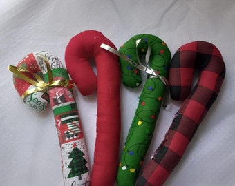 Stuffed Candy Canes, Set Of Four, Fabric Candy Canes, Tiered Tray Decor