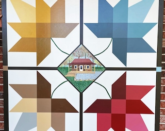 Barn Quilt, CABIN in the MAPLES Hand-painted Barn Quilt, Hand-crafted Barn Quilt, Custom Barn Quilt, Autumn Barn Quilt