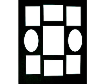 Collage Mat 11 x14" Multi Opening for Picture Frame Conservationl Matting  2 Ovals 7 Rectangular Openings Largest  Fits 5x7 Photo or Art