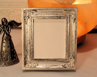 Genuine Silver Leaf Picture Frame Antique Look Small Photo Art Holds 2.625 Inch x 3.125 Inch Wallet Sized Photograph Museum Glass Hardware