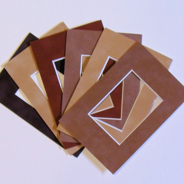 ACEO Art Card Frame Mats 6 Suede Mat Boards Fits 2.5 x 3.5 Art Print or Photo Shades of Brown Choose Size of Frame to Fit  4x6" or 5x7"