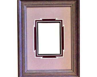 Wood Picture Frame with Southwest Style Fancy Cornered Mats: Oval Opening Triple Matting for Small 2.5 x 3.5 In ACEO or Photo, AR Glass