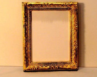 22K Gold Leaf Picture Frame Antique Look:  Holds 3.5x4.5 Inch Small Photo or Print, UV Glass & Hardware