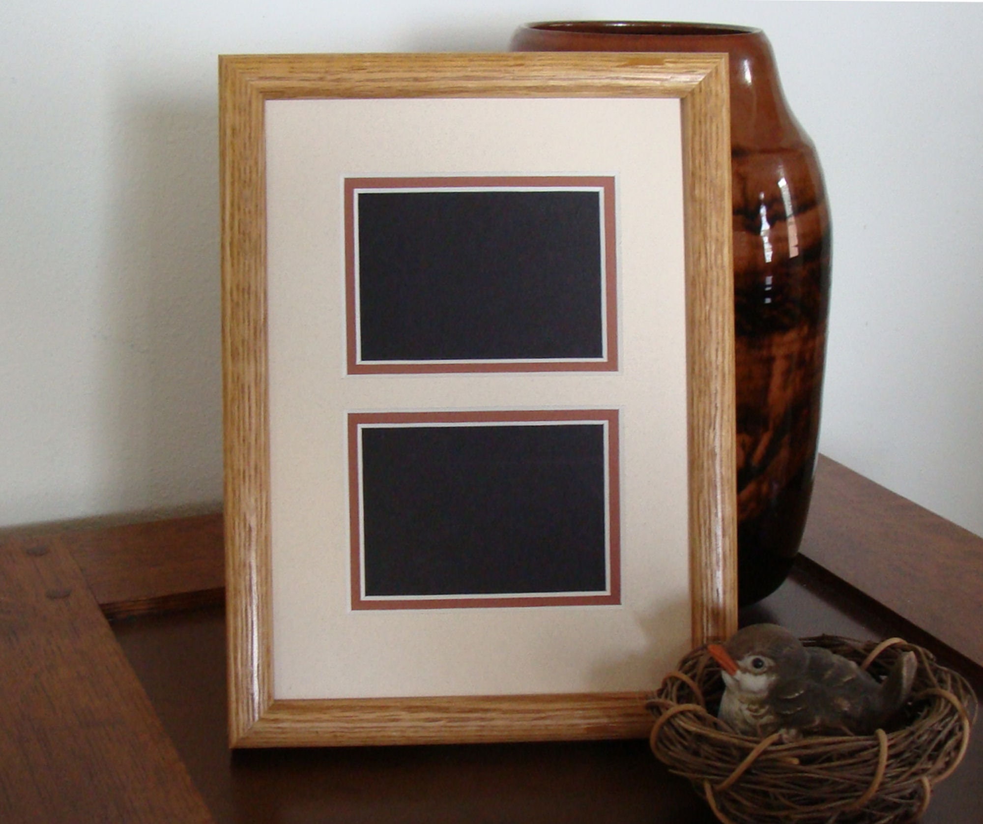 Oak Picture Frame with Mat Two Openings to Fit ACEO Trading Cards