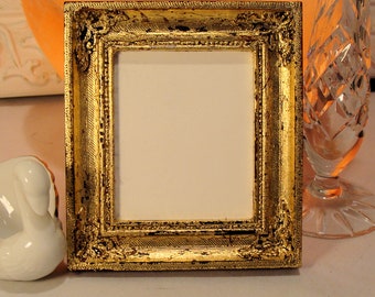 Gold Leaf Picture Frame Antique Look for Small Photo or Art Holds 2.625 Inch x 3.125 Inch Wallet Sized Photograph Museum Glass Hardware