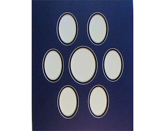 Picture Frame Mat With 7 Oval Opening for a 24 x 18" Frame:  Double Matting Holds 1 3.5x4.5 and 6 2.5x4" Photos