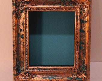 Shadowbox Picture Frame, Hand Gilded Copper with Blue Verdigris Patina: Antique Look, Holds 2.5 Inch x 3 Inch Art or Photo