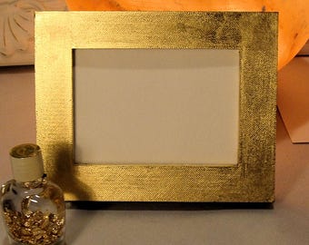 22K Lemon Gold Leaf Picture Frame Hand Gilded Holds 2.5 x 3.5 ACEO, Wallet Sized Photograph, Art with Museum Glass Backing & Hardware