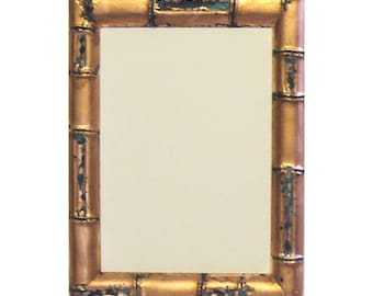 Wood Bamboo Look Copper Hand Gilded Picture Frame:  Verdigris Highlights, Holds 7x9" Photo or Art Perfect Vue Glass, Backing and Hardware