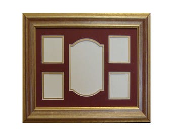 Gold Picture Frame With 5 Opening Mat:  Largest Opening is 3x4.5", Includes UV Protecting Glass