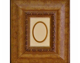Wood Picture Frame Double Mat Holds 1 1/2" x 2" Photo:  Oval Opening, Museum Glass