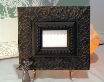 Wood Picture Frame - Coffee Finish Gold Highlights for 2.5 x 3.5"  Art Cards, ACEO's, Trading Cards, Small Prints, Photos -  Museum Glass