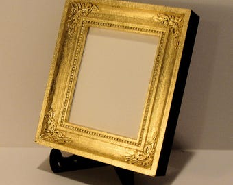 22K Lemon Gold Leaf Picture Frame Contemporary Finish  Holds 2.625 Inch x 3.125 Inch Wallet Sized Photograph Museum Glass Backing & Hardware