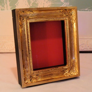 Shadowbox Picture Frame Hand Gilded Gold Leaf  Antique Look for Keepsakes Up to 5.5 x6.5 Inches AR