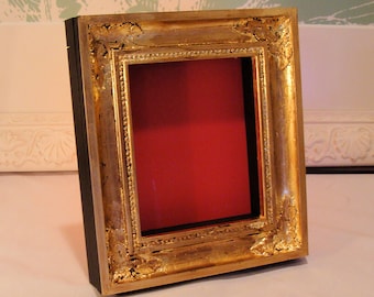 Shadowbox Picture Frame Hand Gilded Gold Leaf  Antique Look for Keepsakes Up to 5.5 x6.5 Inches AR Glass Your Color Choice Backing 3/4" Deep