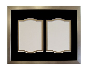 Picture Frame Silver on Wood  Conservation Triple  Mat 8.5 x 11 for Two 3.5 x 5 Photos Perfect Vue NonGlare Glass with Backing and Hardware