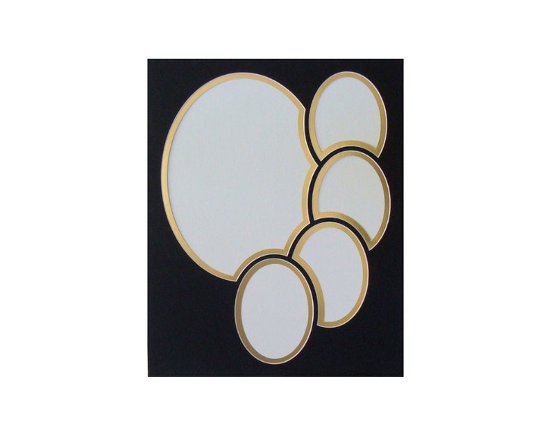 Picture Frame Mat with Five 5 Ovals:  Two Layer Matting for 11 x 14 Inch Frame, Conservation Quality