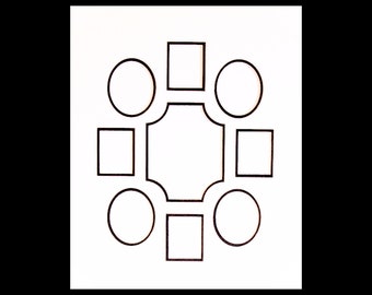 Picture Frame Mat 9 Multiple Opening Collage Matting With Ovals and Decorative Center 11x14 Inches Largest Opening Fits 4x6 Double Layer