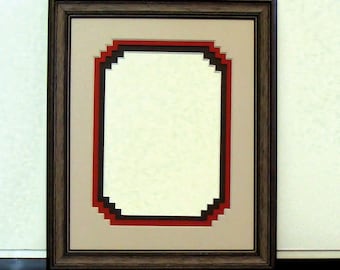 Rustic Styled Wood Picture Frame Southwestern Stair Step Style Triple Mat Conservation Matting for Small 5x7 Inch Photo or Art Greys and Red