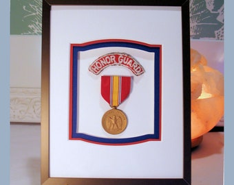 Military Picture Frame With Mat  Display Photo or Medal 7 x 9 Choose Opening Size Three Layer Red White and Blue Conservation Quality