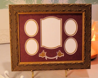 Ornate Gold Picture Frame Holds 5 Photos largest is 4x2.5 Features Two Doves with Ribbon UV glass Backing Choose Mat Weddings Engagements