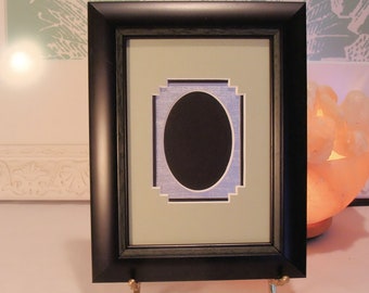 Wood Picture Frame with Fancy Cornered Oval Opening Triple Conservation Mats for Small 2.5 x 3.5 ACEO Small Photo / Print - Classic Modern