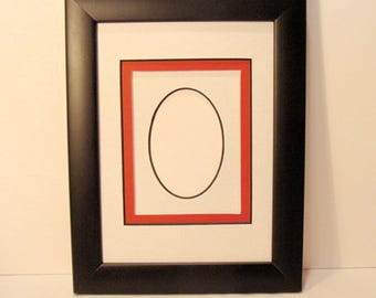 Black Wood Picture 5x7" Frame With Oval Opening: Triple Conservation Mats with Antireflective Glass