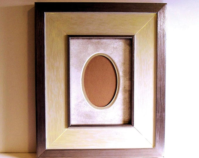 Featured listing image: Classic Silver Wood Picture Frame Pale Sage Panel Oval Opening Triple Mat with Fillet for Photos Small Artworks UV Glass for 1 3/4 x 2 1/2"