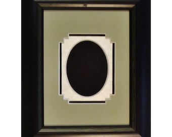 Wood Picture Frame with Oval Opening and Fancy Corners:  Triple Conservation Mats for Small 2.5 x 3.5 Photo, Conservation Glass