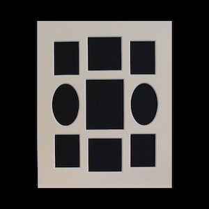 Collage Mat 8x10 Inch Multi Opening Picture Frame Consevation Matting for Photos & Art  2 Ovals 7 Rectangular Largest Opening fits 2.25x3&quot;