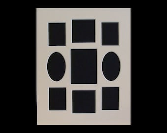 Collage Mat 8x10 Inch Multi Opening Picture Frame Consevation Matting for Photos & Art  2 Ovals 7 Rectangular Largest Opening fits 2.25x3"