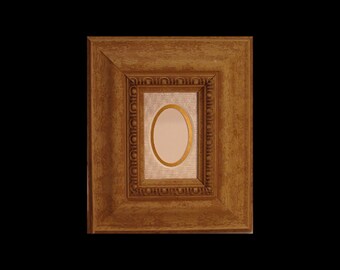 Mottled Beige Frame for Tiny Photo or Print Oval Opening Silk Mat Holds 1.25 x 2 Inch Art Museum Glass Backing Hardware Choose Mat Colors