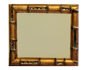 Wood Bamboo Look Copper Hand Gilded Picture Frame With Verdigris Highlights Holds 7x9" Photo or Art PerfectVue Glass Backing and Hardware