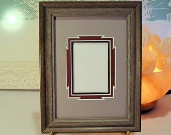 Wood Picture Frame Southwest Style Fancy Cornered Mats  Oval Opening Triple Conservation Mats for Small 2.5 x 3.5 In ACEO Small Photo  Print