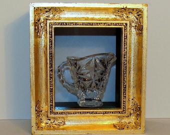 Hand Gilded Gold Leaf Deep Shadowbox: Antique Look for Keepsakes Up to 2.5 x 3 Inches Museum Glass Your Color Choice of Backing