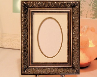 Ornate Wood Picture Frame with Oval Opening Double Conservation Mat for Small 5 x 7 In Small Photo or Print Vision 2000  Nonglare Glass