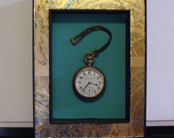 Hand Gilded Gold and Copper Leaf with Verdinis Shadowbox Picture Frame for Keepsakes Up to 5 x 7 Inches, AR Glass, Color Choice of Backing