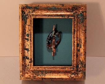 Shadowbox Picture Frame, Hand Gilded Copper with Blue Verdigris Patina: Antique Look, Holds 2.5 Inch x 3 Inch Art or Photo