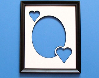 Wood Picture Frame  Conservation Mat has Oval Opening for 5x7 Photo  2 Hearts to Hold Wording or More Photos UV Protecting Non Glare Glass