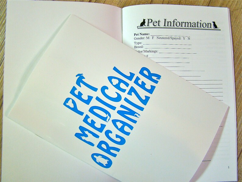 BOOK Pet Medical Organizer 20 page Pet Health Records Pet Medical History Pet Care Planner Vaccination puppy image 2