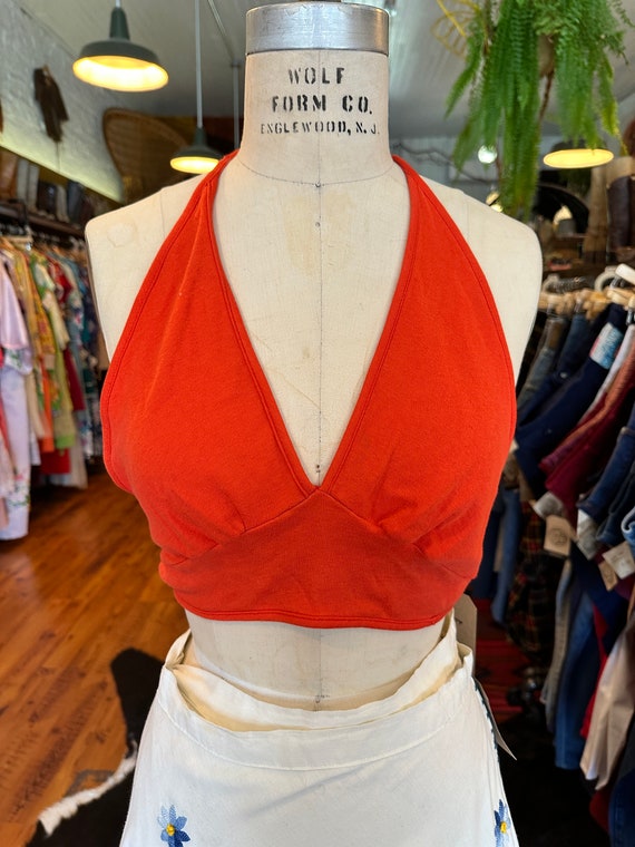 1970s Halter Crop Top - Red/Orange - image 1