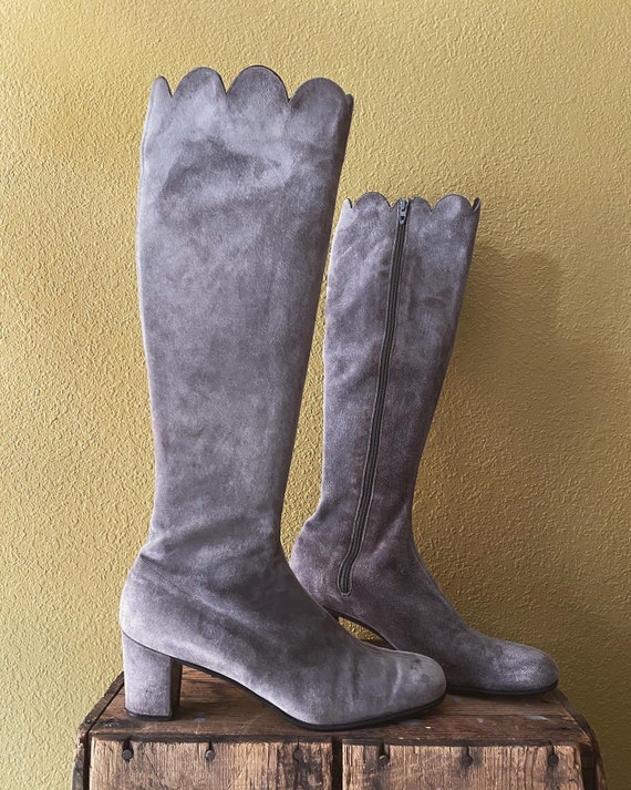 Joseph Magnin grey suede gogo boots tall with scal