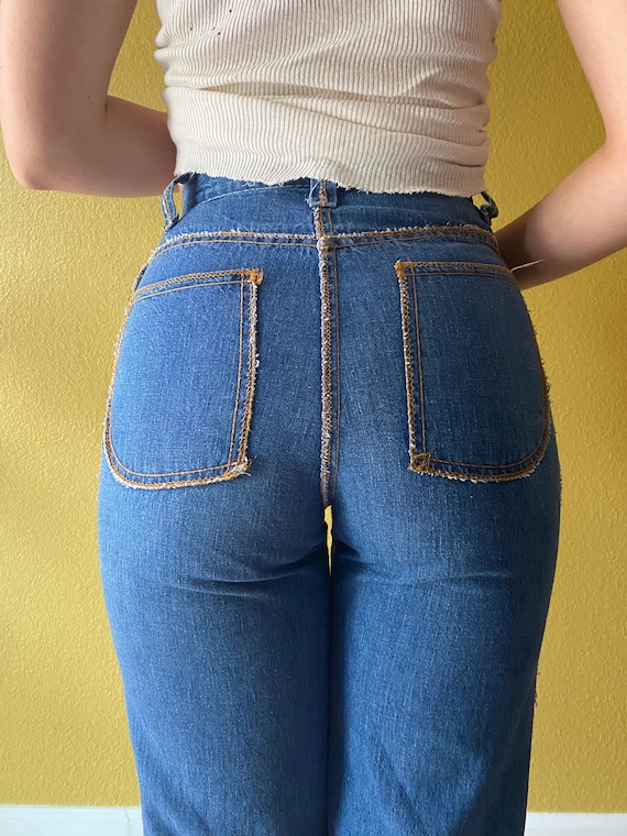 Rare 70s high waist bell bottoms with reverse stit