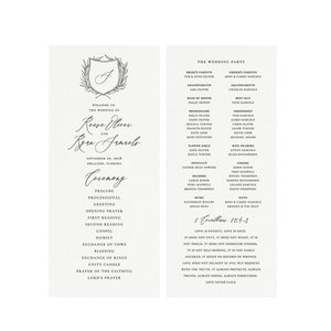 Adler: Plantilla de programa de boda imprimible 4x9 Caligrafía Monograma Cresta Logotipo de boda de bellas artes 100% editable en Templett Descarga instantánea